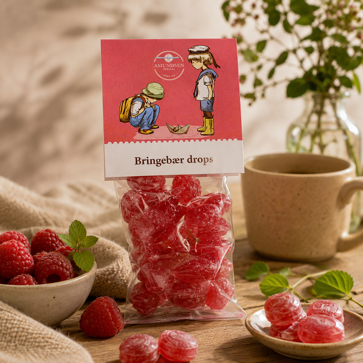 Bringebær drops