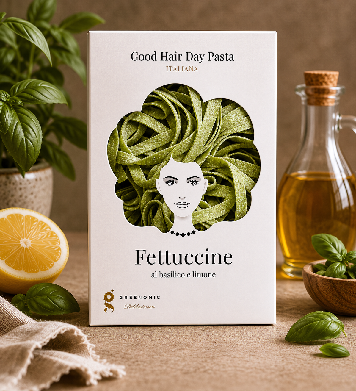 Fettuccine med basilikum  sitron